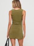 back view of model wearing Princess Polly Eklund Mini Dress Dark Green High Neck 