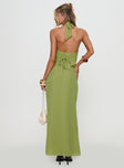 back view of model wearing Princess Polly Eleganza Maxi Skirt Green Maxi 