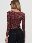 back view of model wearing Princess Polly Spruce Bodysuit Red Paisley Full Sleeves 