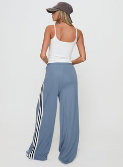 back view of model wearing Princess Polly Dime Track Pants Blue High Waisted Pants 