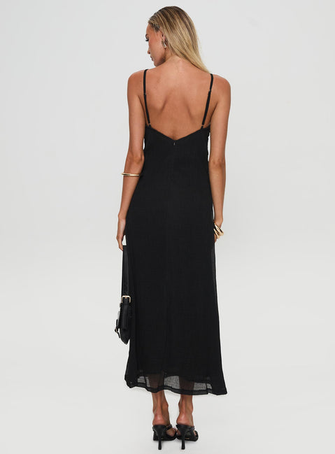 back view of model wearing Princess Polly Shull Maxi Dress Black Plunger 