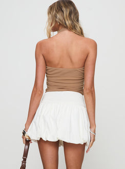 back view of model wearing Princess Polly Neddy Bubble Hem Mini Skirt White Mini Skirts 