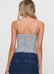 back view of model wearing Princess Polly Kerr Lace Top Blue Sleeveless Sweetheart 