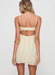 back view of model wearing Princess Polly Granno Mini Dress Lemon Sweetheart Neckline 