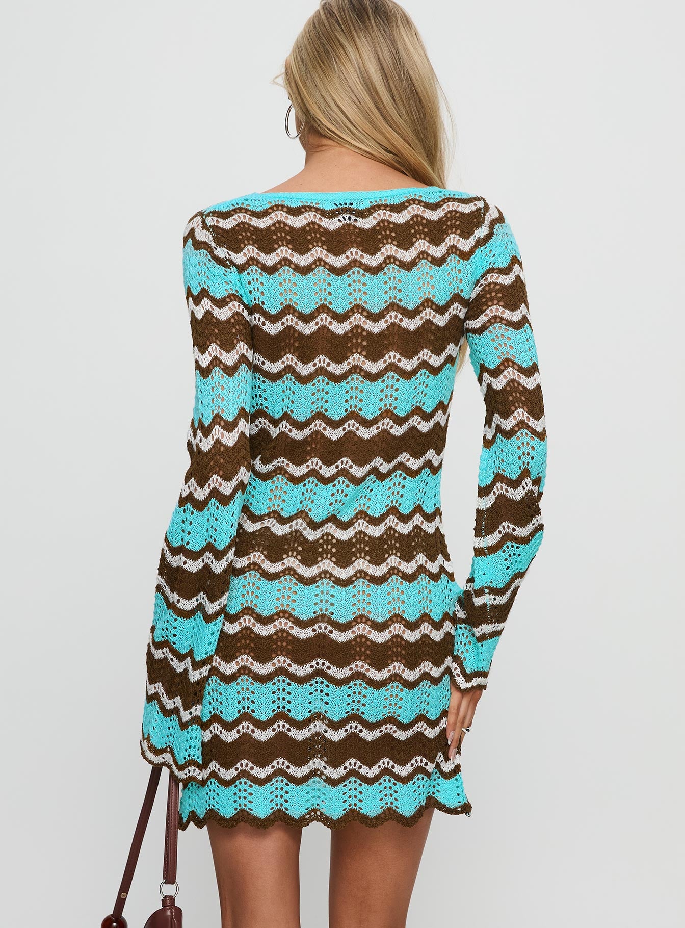 Suka Long Sleeve Knit Mini Dress Brown / Blue