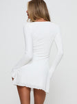 back view of model wearing Princess Polly Dejonge Ring Mini Dress White Crew Neck 