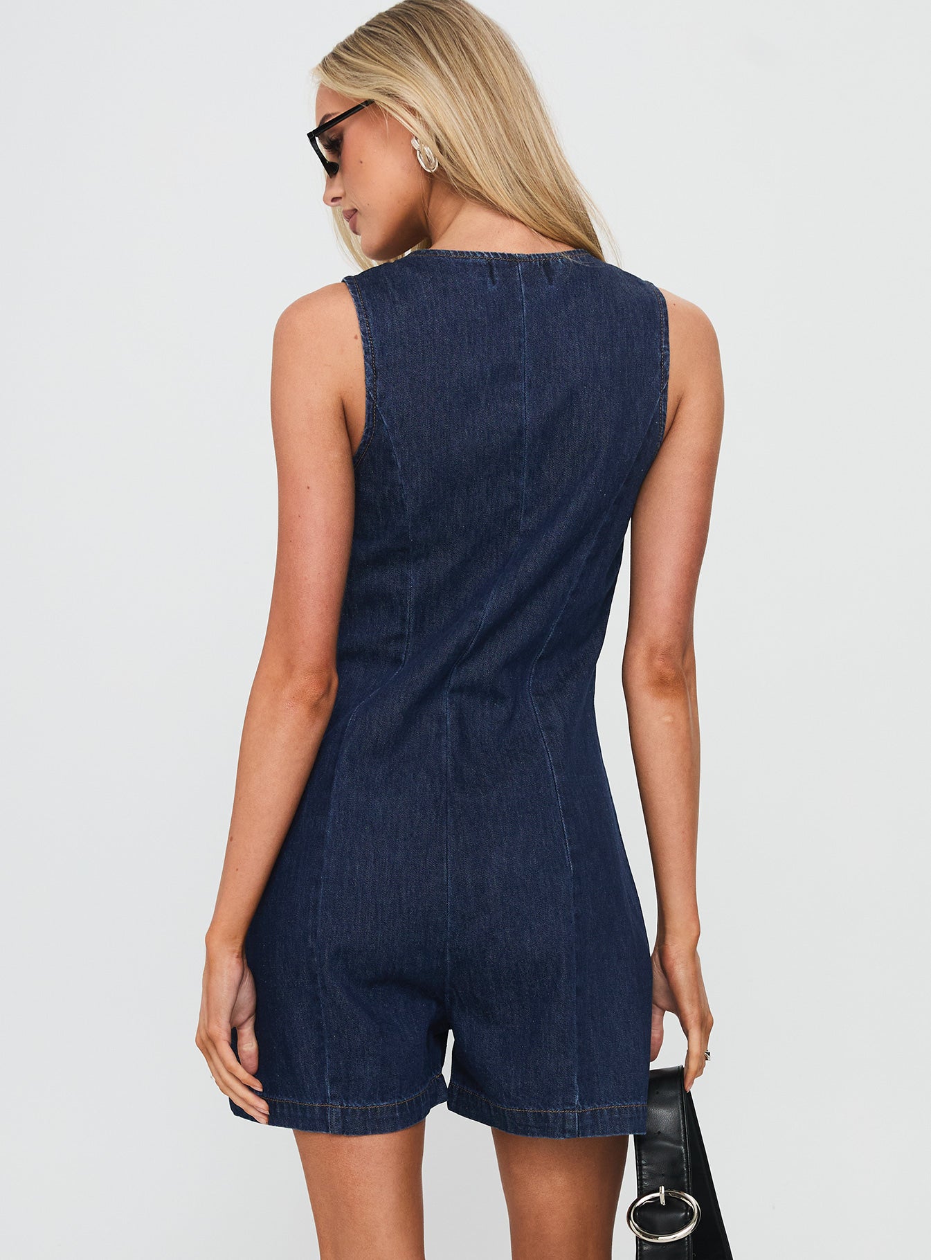Arcore Button Up Denim Playsuit Dark Wash