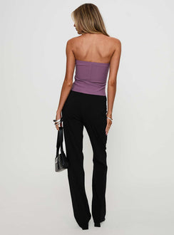 back view of model wearing Princess Polly Quotation Diamante Flare Pants Black Low Rise Pants 