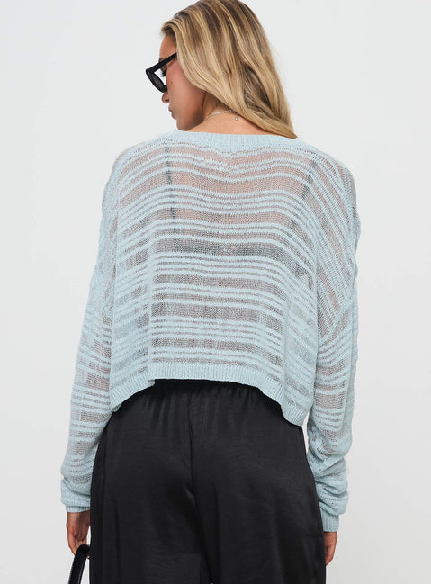 back view of model wearing Princess Polly Obarik Cropped Sweater Blue Cropped 