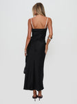 back view of model wearing Princess Polly Vasiliki Maxi Dress Black / White Square Neck 