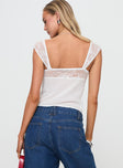 back view of model wearing Princess Polly Fairhaven Bow Detail Top White Short Sleeves Plunger 