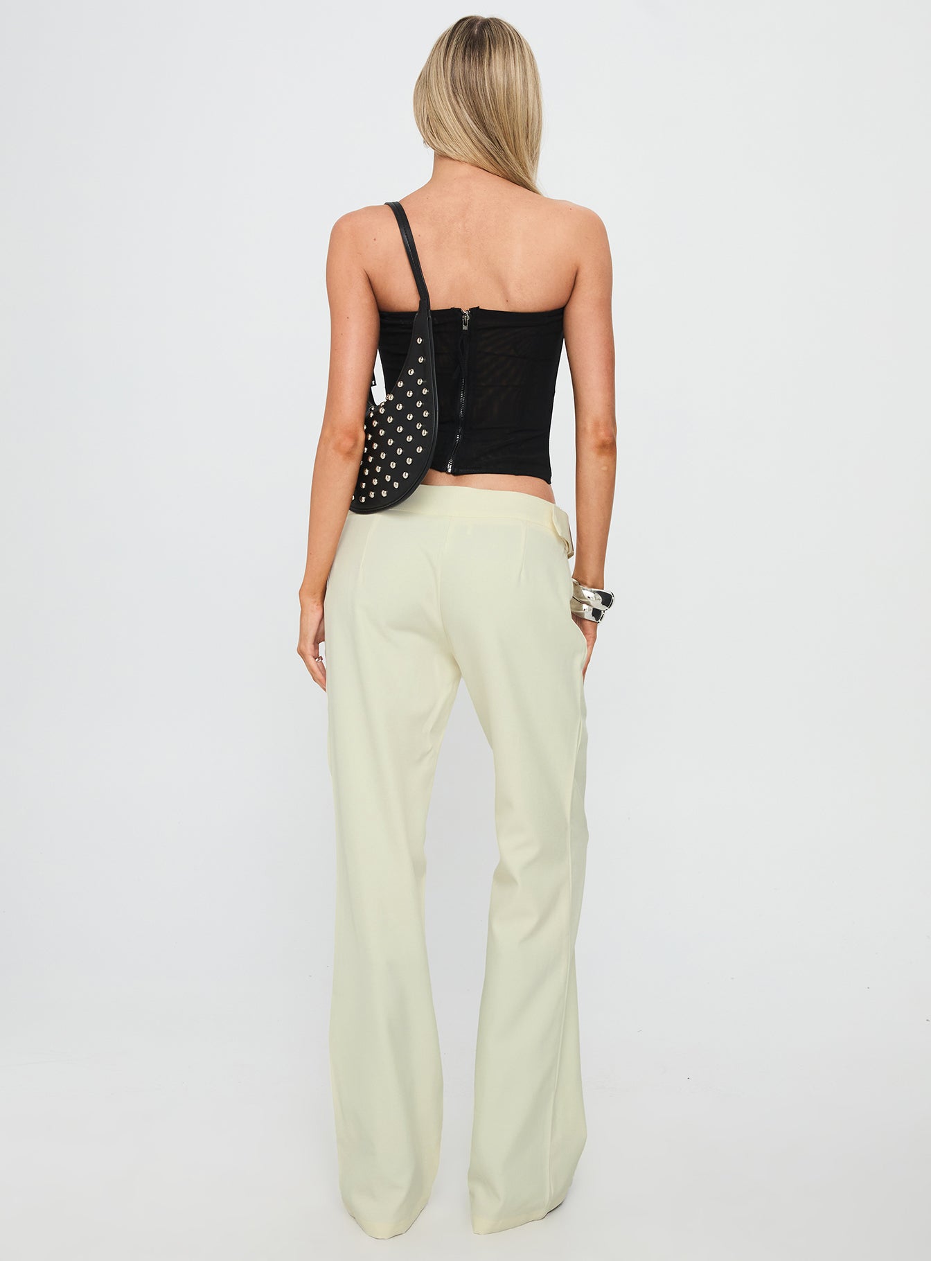 back view of model wearing Princess Polly Alyanna Hardware Pants Cream 