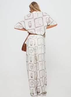 back view of model wearing Princess Polly Sun Dream Pants Cream / Multi High Waisted Pants 