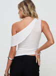 back view of model wearing Princess Polly Into You Top White Sleeveless Asymmetric Neckline 