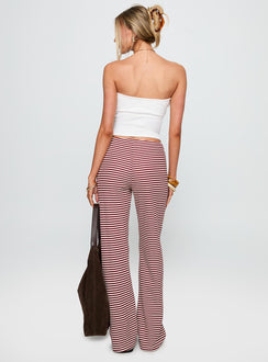 back view of model wearing Princess Polly Next To Me Lounge Pant Red / White Stripe Low Rise Pants 