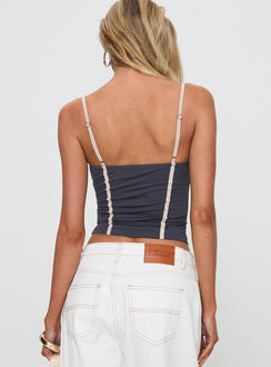 back view of model wearing Princess Polly Tehlie Top Slate Sleeveless Sweetheart 