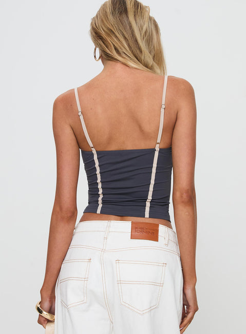 back view of model wearing Princess Polly Tehlie Top Slate Sleeveless Sweetheart 