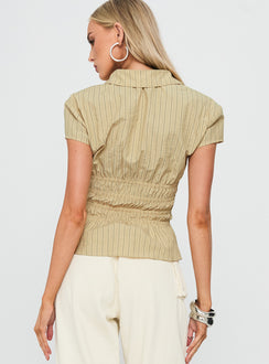 Liesel Shirred Short Sleeve Top Butter Stripe