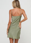 back view of model wearing Princess Polly Lovage Mini Dress Olive Plunger 