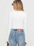 back view of model wearing Princess Polly Nadene Top White Full Sleeves High Neck 