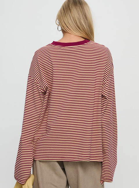 Settle Down Long Sleeve Top Lemon / Burgundy Stripe