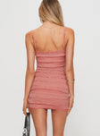 back view of model wearing Princess Polly Gradine Mini Dress Pink Square Neck 