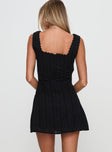 back view of model wearing Princess Polly Dasha Mini Dress Black Square Neck 