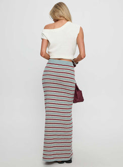 back view of model wearing Princess Polly On Air Knit Maxi Skirt Multi Stripe 