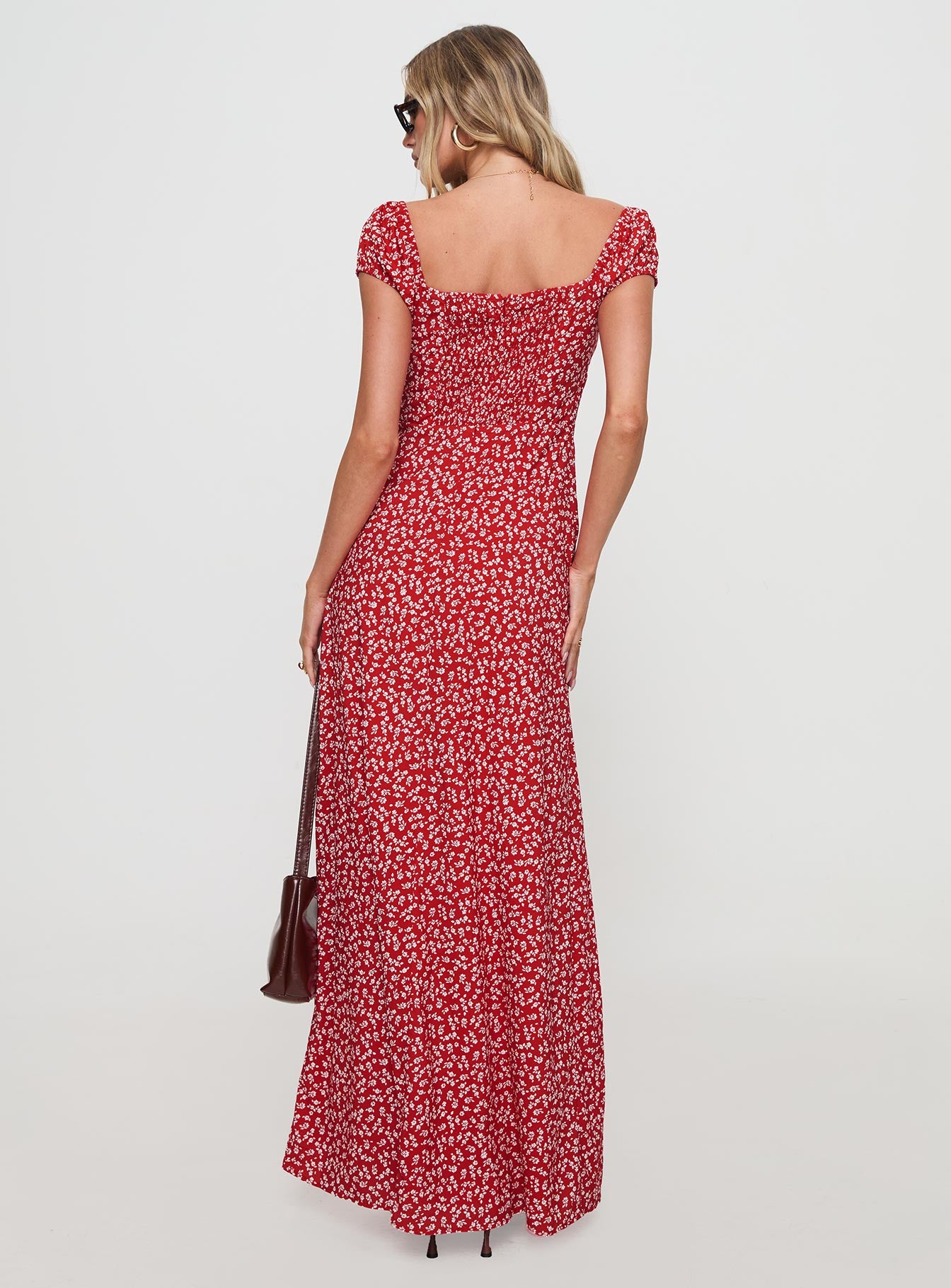 back view of model wearing Princess Polly Zeth Maxi Dress Multi Sweetheart Neckline 