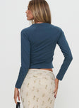 back view of model wearing Princess Polly Burning Desires Long Sleeve Top Navy Full Sleeves Crew Neck 