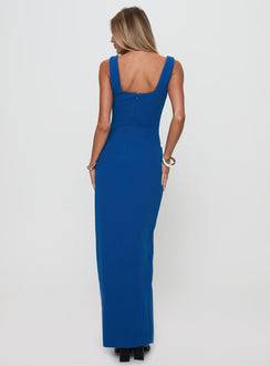 back view of model wearing Princess Polly Bombshell Maxi Dress Cobalt Square Neck 
