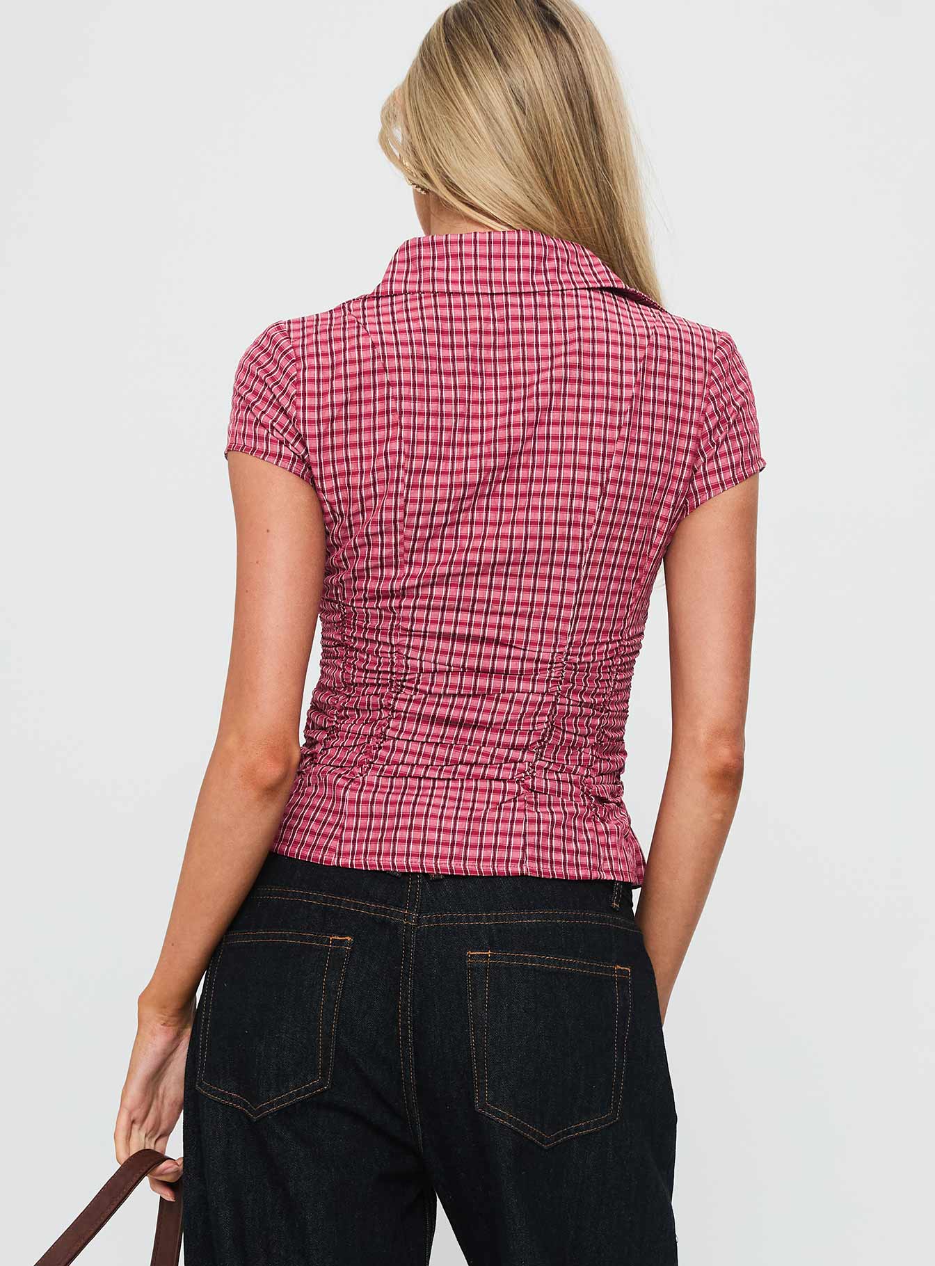 Meryn Ruched Top Red Check