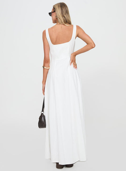back view of model wearing Princess Polly You Can Maxi Dress White Petite Square Neck 
