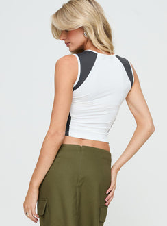 back view of model wearing Princess Polly Wrighter Contrast Tank Top White Sleeveless Crew Neck 
