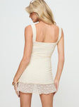 back view of model wearing Princess Polly Bradie Mini Dress Cream Square Neck 