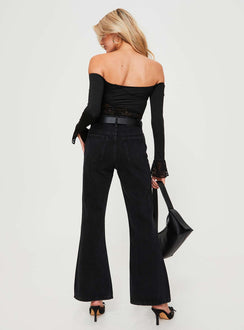 back view of model wearing Princess Polly Cabarita Lounge Denim Jeans Washed Black High Waisted 