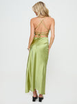 back view of model wearing Princess Polly Finnian Maxi Dress Sage Plunger 