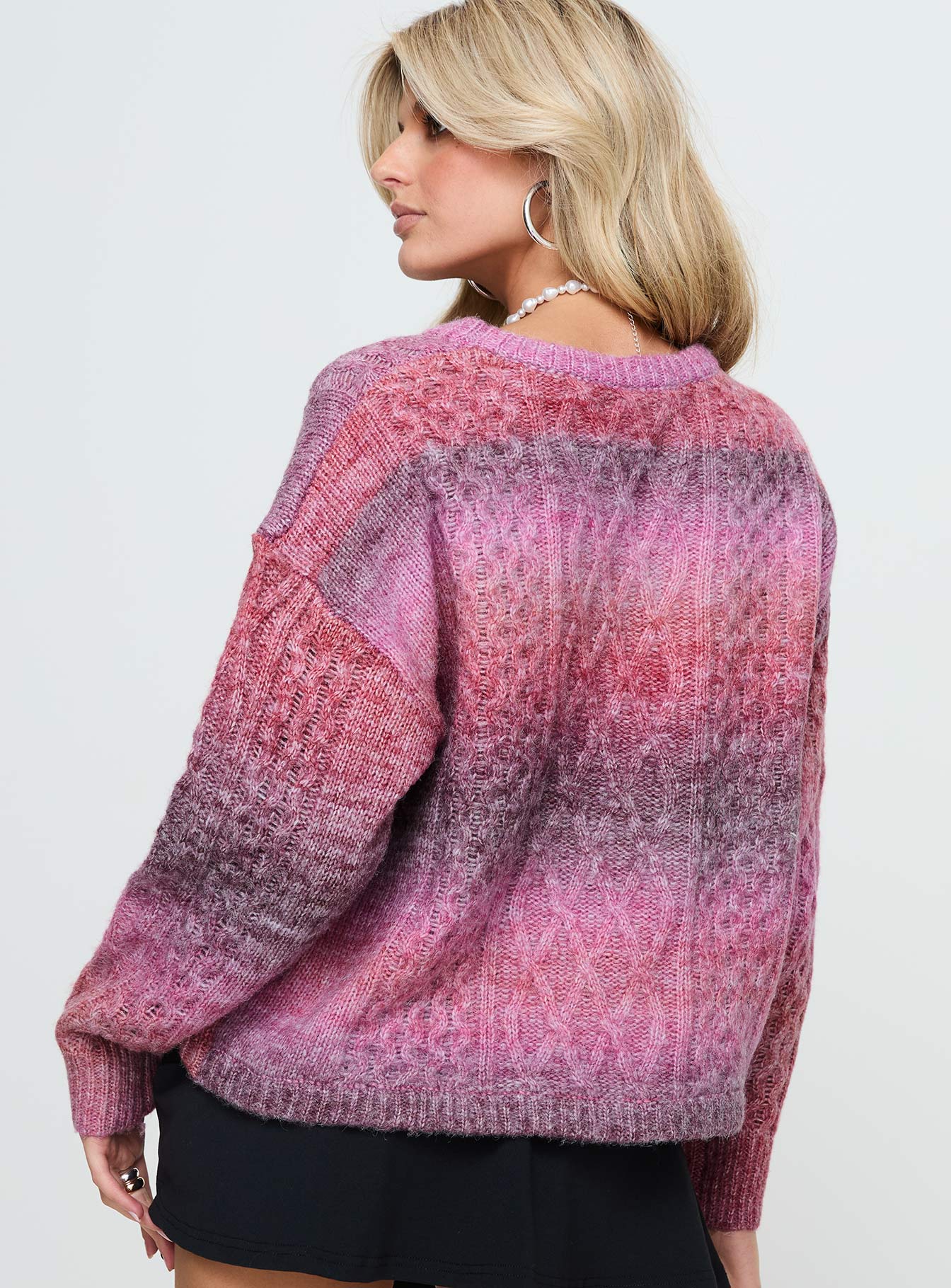 Pomery Cable Knit Sweater Ombre Pink Princess Polly  Cropped 