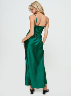 back view of model wearing Princess Polly Blackthorn Maxi Dress Green Sweetheart Neckline 