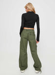 back view of model wearing Princess Polly Verlaine Low Rise Cargo Jeans Olive Mid Rise 