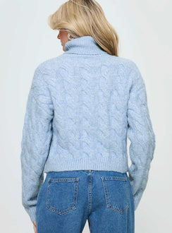 Cathie Turtleneck Cable Knit Sweater Blue Princess Polly  regular 
