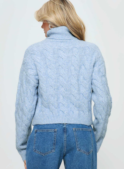 Cathie Turtleneck Cable Knit Sweater Blue Princess Polly  regular 