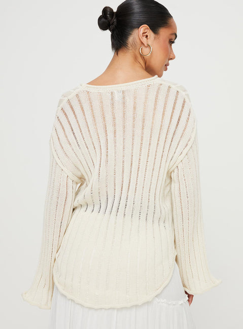 back view of model wearing Princess Polly Ambra Sweater Cream Long 