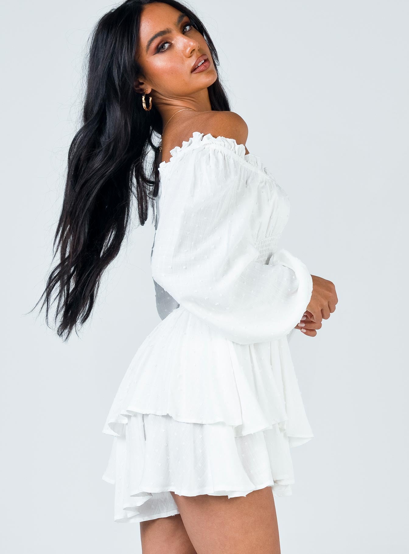 The Love Galore Long Sleeve Romper White Lower Impact