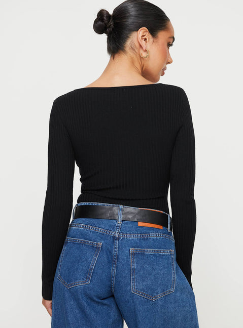 back view of model wearing Princess Polly Zuma Long Sleeve Bodysuit Black Full Sleeves 