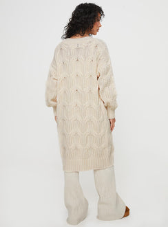 Bryer Longline Cardigan Cream Princess Polly  long 