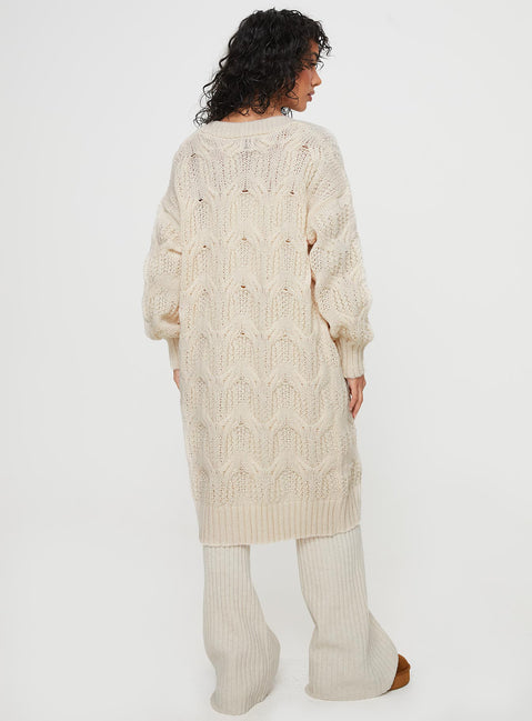 Bryer Longline Cardigan Cream Princess Polly  long 