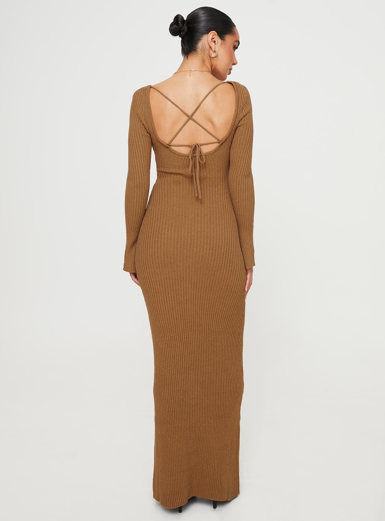 product Princess Polly High Neck  Brownhall Long Sleeve Maxi Dress Mocha