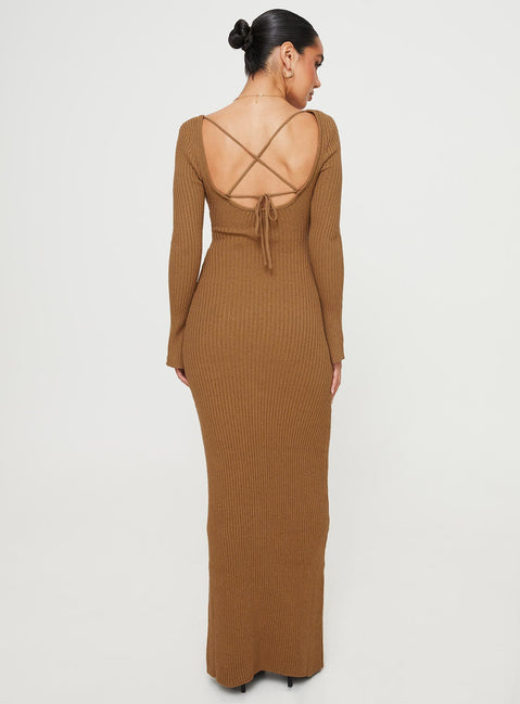 product Princess Polly High Neck  Brownhall Long Sleeve Maxi Dress Mocha