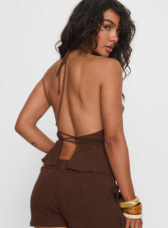 Stara Halter Linen Top Chocolate